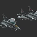Two Gray Military Fighter Jets With Red Star Markings And Weapon Attachments 3d model