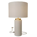 Stylish Modern Table Lamp With Beige Linen Shade White Ribbed Ceramic Base And Golden Accent