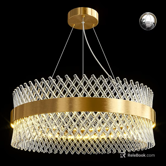 Elegant Modern Ceiling Light with Crystal Grid and Gold Circular Accent Design 3d model