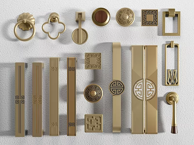 New Chinese Handle Brass Handle Classical Handle Wardrobe Door Handle 3d model