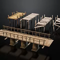 Wooden Bridge Scene Components with Diverse Designs Railings and Timber Piers
