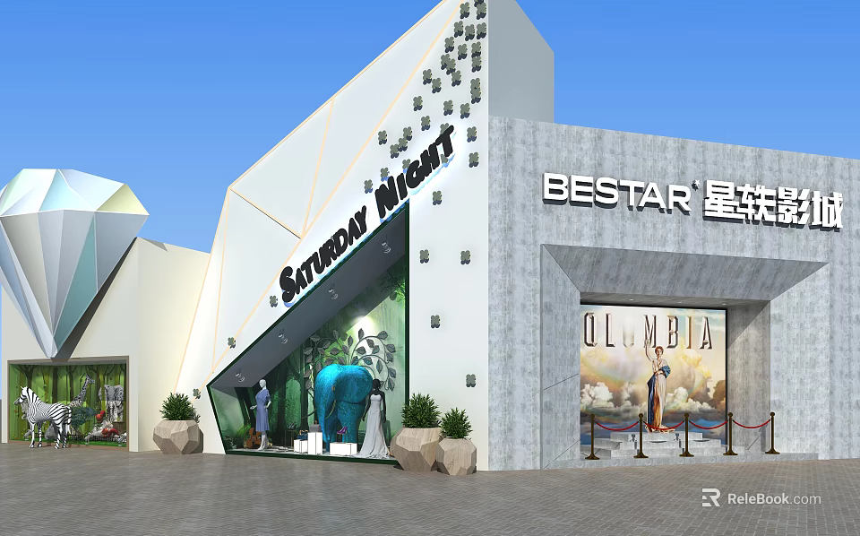 Sunday Night BESTAR Shop Window With COLUMBIA Clothing Displays And Mannequins 3d model 