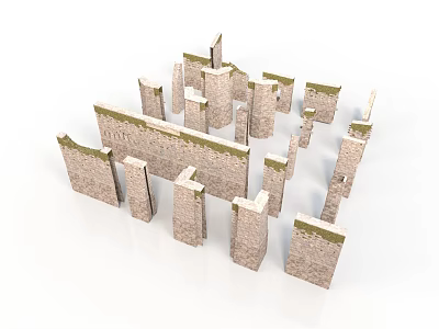 Ancient Historical Stone Architectural Ruins With Broken Weathered Moss Covered Walls 3d model
