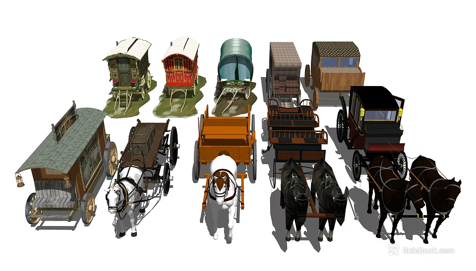 Various Historical Carriages With Diverse Designs Wooden Bodies And Covered Tops 3d model 