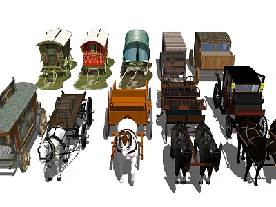 Various Historical Carriages With Diverse Designs Wooden Bodies And Covered Tops 3d model