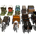 Various Historical Carriages With Diverse Designs Wooden Bodies And Covered Tops