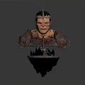Suspended 3D Horned Demon Character With Fierce Expression Armored Shoulders And Glowing Red Base