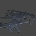 Four Black Tactical Rifles With Long Barrels Scopes And Magazines