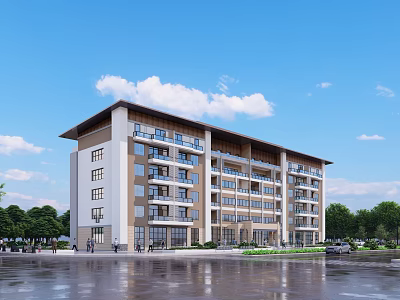 Modern Sales Office Building With Large Windows Greenery And Clear Blue Sky 3d model