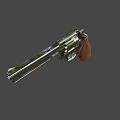 Classic Revolver With Wooden Grip Shiny Black Metal Barrel And Cylinder