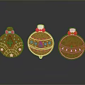 Festive Christmas Gingerbread Ornaments With Green Trees Yellow Stars And Red Bows