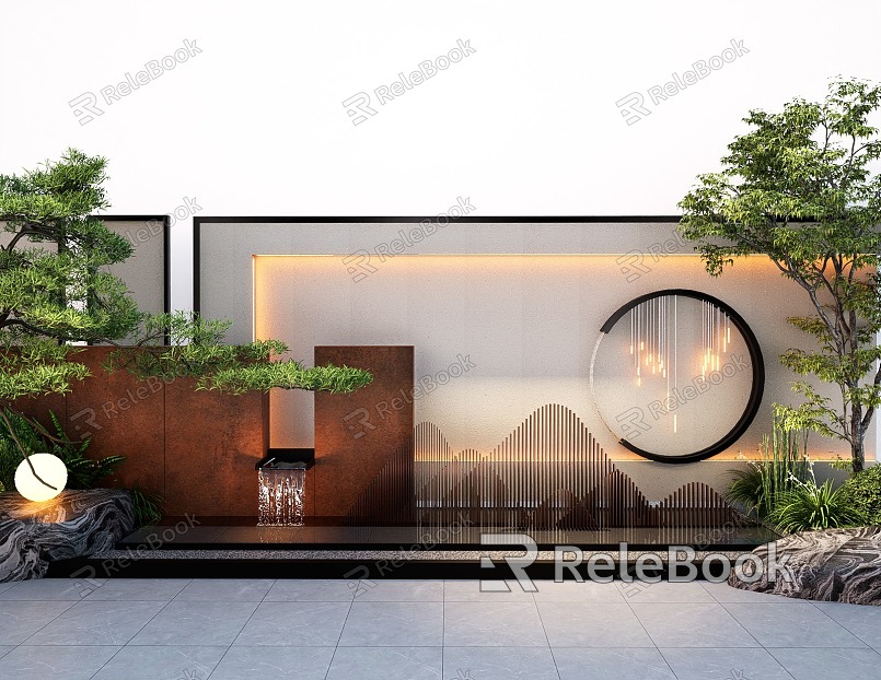 New Chinese style waterscape wall courtyard landscape wall model