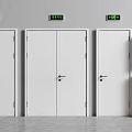 White Fire Doors With Green Emergency Exit Signs And Red Fire Equipment