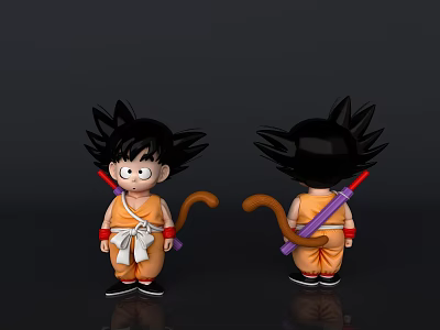 Man from Dragon Ball in Orange Clothing with White Belt Red Staff Front Back View 3d model