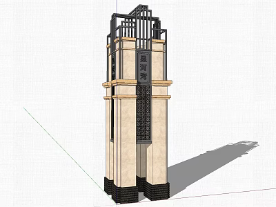 Chinese Traditional Stone Tower With Classical Decorative Top And Symmetric Columns 3d model