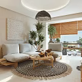 Modern Living Dining Room Interior Design With Sofa Coffee Table And Plants 3d model
