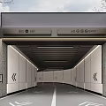 Modern Parking Garage Entrance With Auto Entry Exit Signs Sleek Walls And LED Lighting