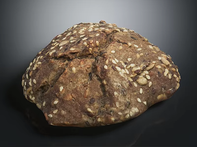 Whole Grain Artisan Bread With Sesame Sunflower Seeds And Crusty Exterior 3d model