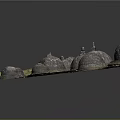 Domed Towers of Various Sizes Standing on Green Grassland With Small Structures