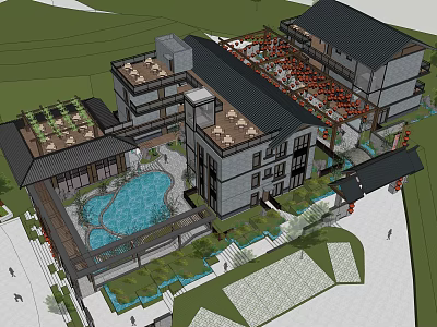 Luxurious Detached Villa With Swimming Pool Courtyard And Landscaped Garden Design 3d model
