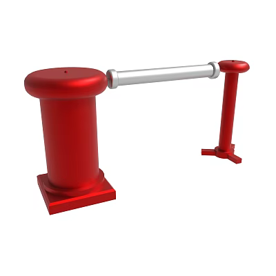 Red Metal Posts With Silver Connecting Rod And Square Base Structure 3d model