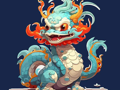 Animated Game Movie Dragon Character With Blue Scales And Orange Mane 3d model