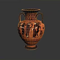 Ancient Greek Style Red Clay Vase With Black Figure Sculpted Design And Two Handles