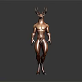 Muscular Deer Head Humanoid Game Movie Character With Anatomical Details Standing Pose And Gray Background
