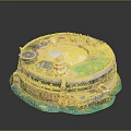 Circular Coastal Building Model Featuring Lighthouse Green Lawn And Surrounding Water