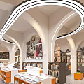 Book Art Themed Library Interior With Arches Bookshelves Sculpture And Modern Lighting