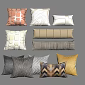 Different Style Decorative Pillows Featuring Geometric Patterns Striped Designs And Neutral Tones