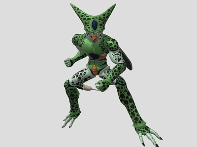 Green Armored Spotted Doll With Unique Head Design And Squatting Position 3d model