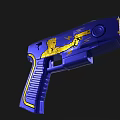 Blue Toy Gun Design With Gold Accents Yellow Figure And Lightning Bolt Patterns