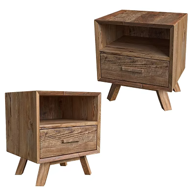 Natural Wood Bedside Tables With Single Drawer Open Shelf And Tapered Legs 3d model