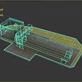Industrial Cylindrical Storage Tank With Control Building Metal Stairs And Green Ground Base