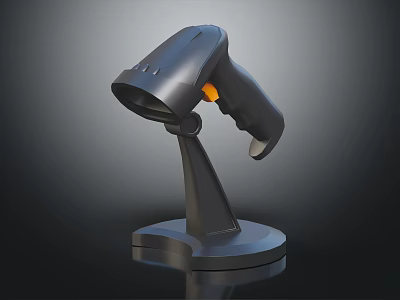 Black Handheld Tactical Weapon With Orange Trigger On Stand Base Design 3d model