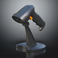 Black Handheld Tactical Weapon With Orange Trigger On Stand Base Design 3d model