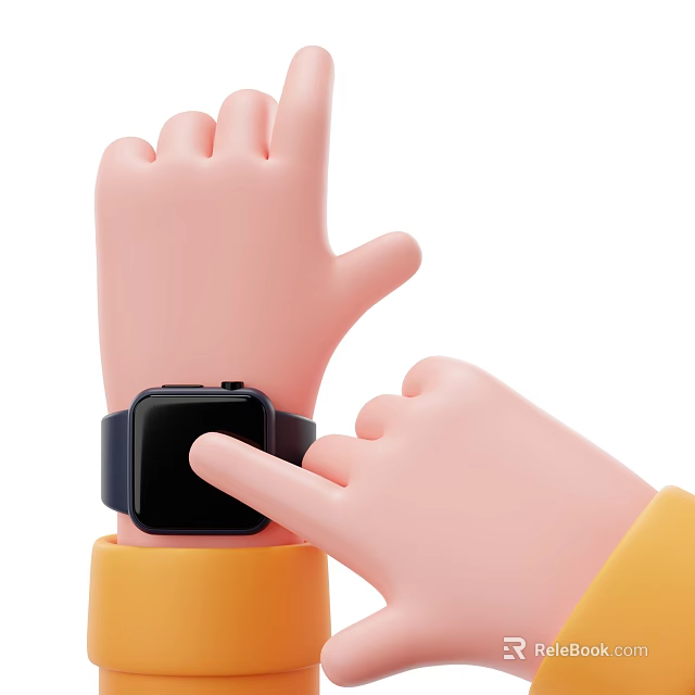 Decorative Ornament Set Featuring Cute Pink Cartoon Hands Black Watch And Yellow Sleeves 3d model 