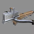 Medieval Crossbow Weapon With Wooden Bow Arm And Metal Carved Details