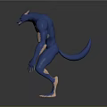 Blue Muscular Beast Character Standing in 3D Render with Ferocious Pose and Sharp Features