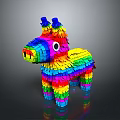 Colorful Donkey Shaped Piñata With Vibrant Paper Strips And Blue Ears