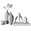 Modern Decorative Ornaments Set with Ribbed White Vases Wooden Cube and Art House Book