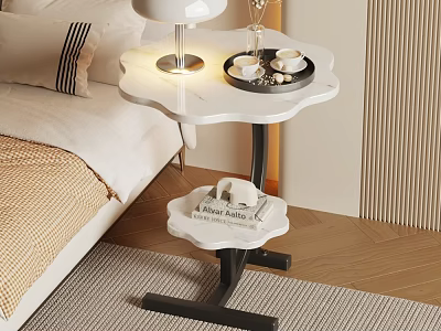 Modern Two Tier Marble Top Side Table With Lamp Tray And Black Metal Frame 3d model