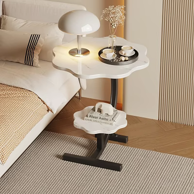 Modern Two Tier Marble Top Side Table With Lamp Tray And Black Metal Frame 3d model