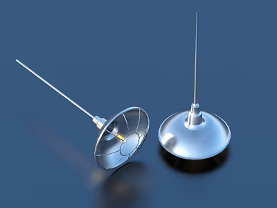 Two Modern Silver Metal Chandeliers With Shiny Round Base And Sleek Design 3d model