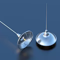 Two Modern Silver Metal Chandeliers With Shiny Round Base And Sleek Design