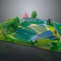 Cartoon Scene Design Featuring Castle Green Meadow Trees And Red Roof Building