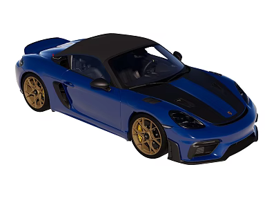 Blue Convertible Sports Car With Black Top Gold Wheels And Black Stripes 3d model