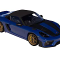 Blue Convertible Sports Car With Black Top Gold Wheels And Black Stripes