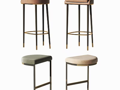 Stylish Upholstered Bar Stools With Metal Legs In Modern Design And Different Colors 3d model
